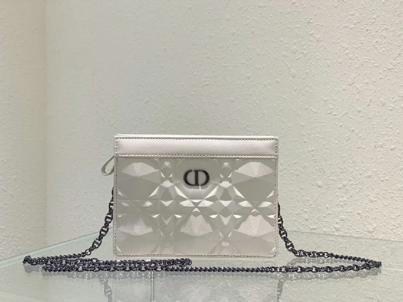 Christian Dior Caro Zipped Pouch With Chain White. For Women. Women-s Handbags 7.5in/19cm CD