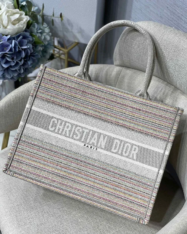 Christian Dior Large Dior Book Tote Bag Canvas Stripes Embroidery For Women 42cm/16.5in CD