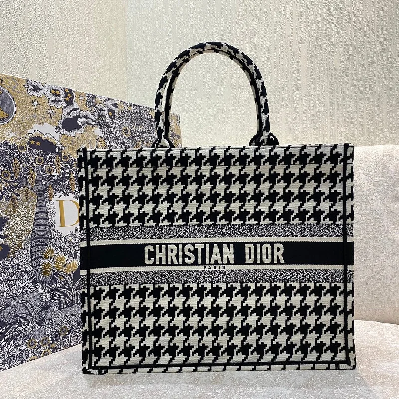 Christian Dior Large Dior Book Tote Black Houndstooth Embroidery. Black/White. For Women Women-s Handbags. Shoulder Bags. 42cm CD