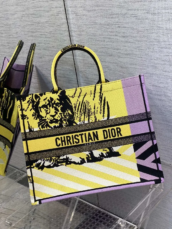 Christian Dior Large Dior Book Tote Bright Yellow and Pink D-Jungle Pop Embroidery. Yellow/Pink. For Women Women-s Handbags. 41cm CD M1286ZRON_M886