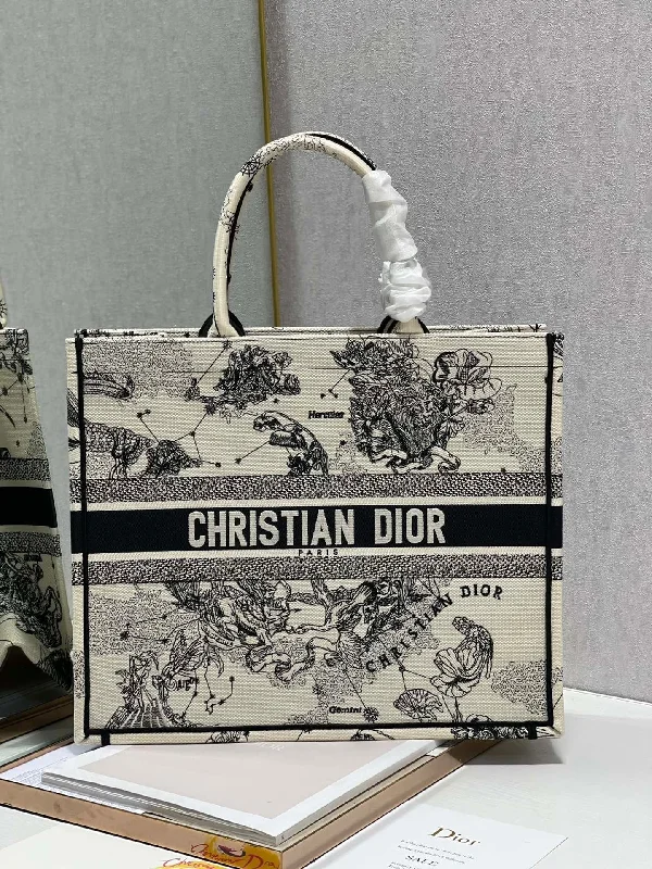 Christian Dior Large Dior Book Tote Dior Zodiac Embroidery. Black/Beige. For Women Women-s Handbags. 41cm CD