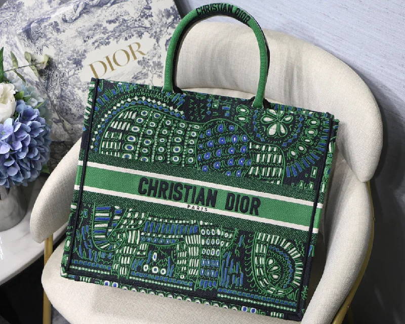 Christian Dior Large Dior Book Tote Green Multicolor. For Women. Women-s Handbags 16.5in/42cm CD