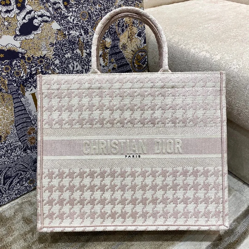 Christian Dior Large Dior Book Tote Pale Pink Houndstooth Embroidery. Pink. For Women Women-s Handbags. Shoulder Bags. 42cm CD