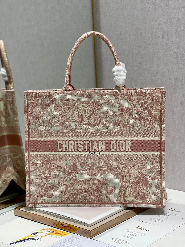 Christian Dior Large Dior Book Tote Red Toile de Jouy Embroidery. Light Red. For Women Women-s Handbags. 42cm CD