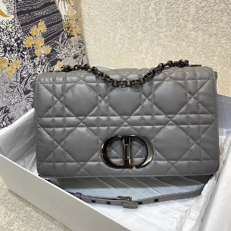 Christian Dior Large Dior Caro Bag Grey Padded Macrocannage. Dark Grey. For Women Women-s Handbags. Crossbody Bags. 29cm CD