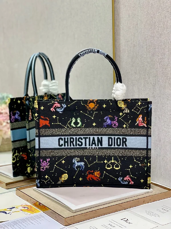 Christian Dior Medium Dior Book Tote Black Multicolor. For Women. Women-s Handbags 14in/36cm CD M1296ZRTY_M911