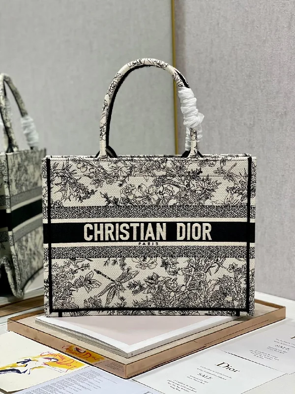 Christian Dior Medium Dior Book Tote Blue Toile de Jouy Flowers Embroidery. Blue/White. For Women Women-s Handbags. Shoulder Bags. 36cm CD