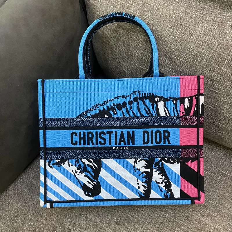 Christian Dior Medium Dior Book Tote Bright Blue and Bright Pink D-Jungle Pop Embroidery. Blue/Pink. For Women Women-s Handbags. 36cm CD M1296ZRON_M888