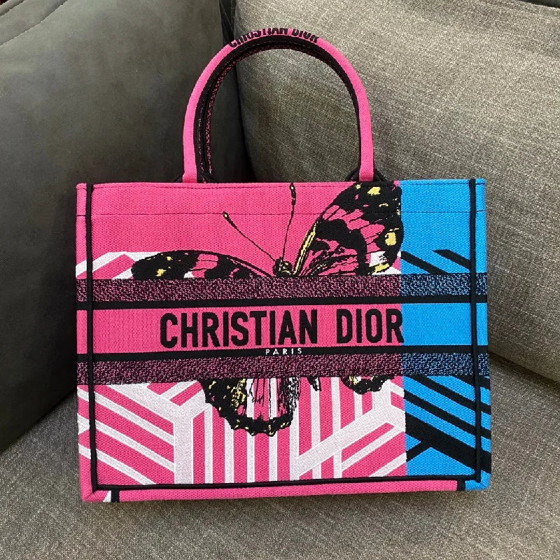 Christian Dior Medium Dior Book Tote Bright Blue and Bright Pink D-Jungle Pop Embroidery. Blue/Pink. For Women Women-s Handbags Shoulder Bags. 36cm CD M1296ZRON_M885