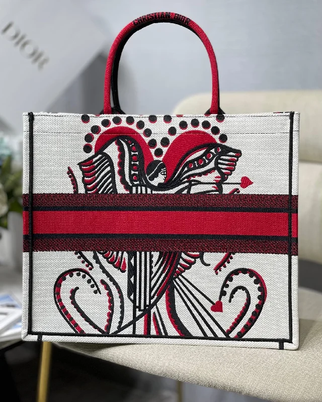 Christian Dior Medium Dior Book Tote Latte Multicolor Cupidon Embroidery. Red/White. For Women Women-s Handbags. 41cm CD M1296ZTQG_M941