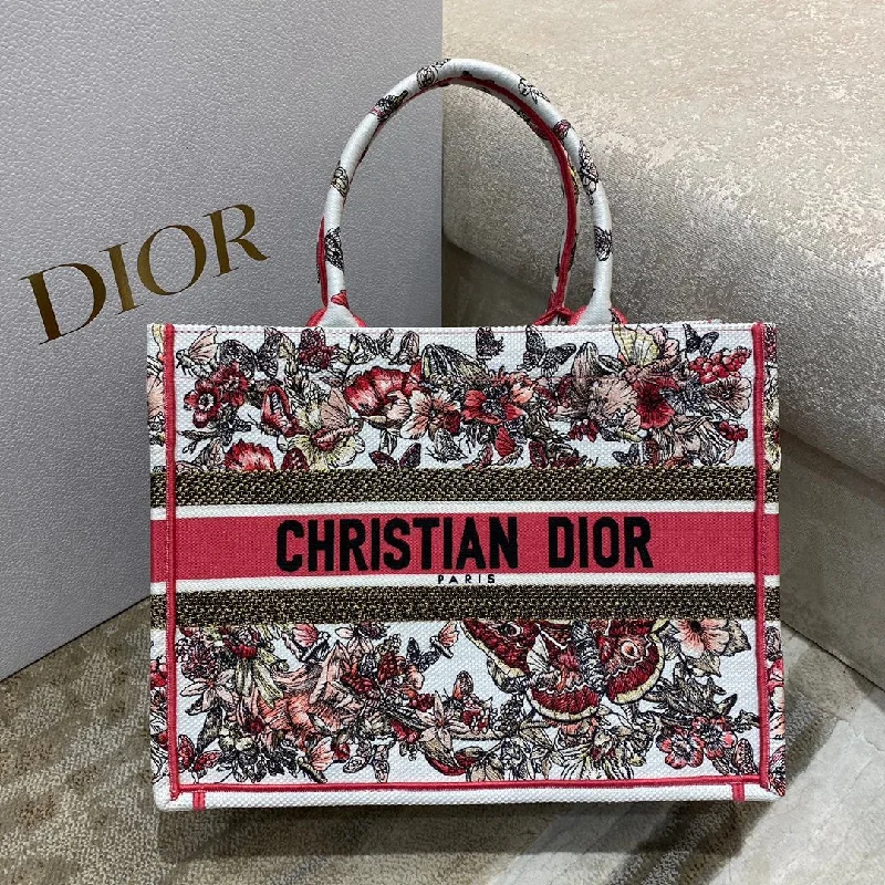 Christian Dior Medium Dior Book Tote Multicolor Butterfly Embroidery. Red/White. For Women Women-s Handbags. 36cm CD