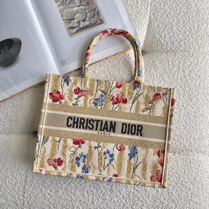 Christian Dior Medium Dior Book Tote Multicolor in Hibiscus Metallic Thread Embroidery Bag For Women 14in/36cm CD