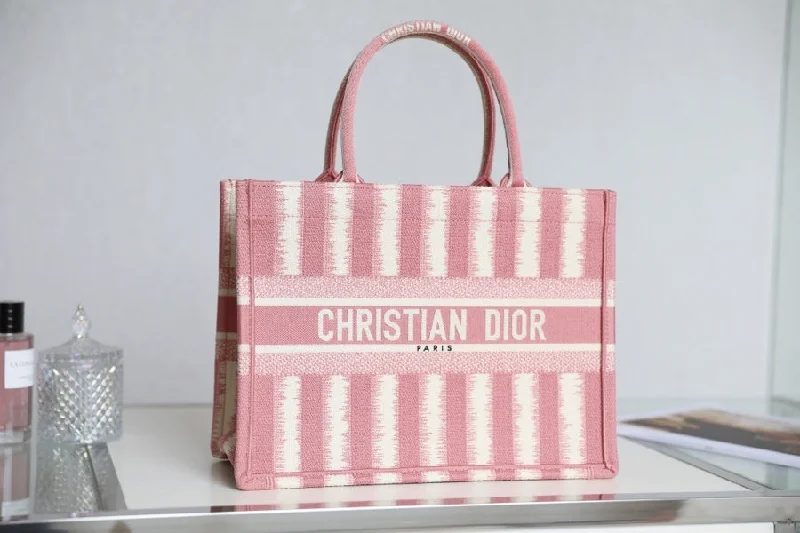 Christian Dior Medium Dior Book Tote  Pink D-Stripes Embroidery For Women 36cm/16.5in CD