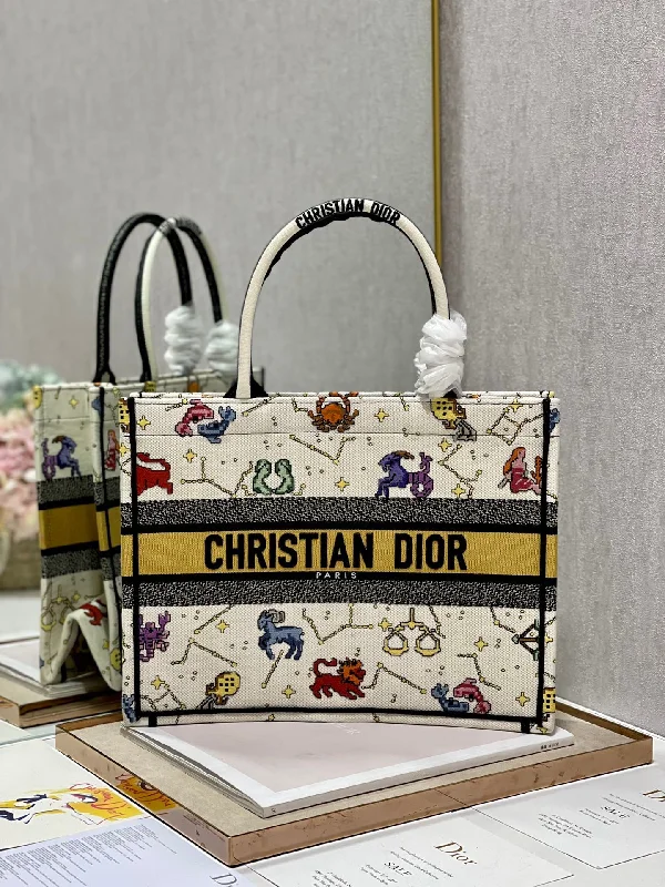 Christian Dior Medium Dior Book Tote White Multicolor. For Women. Women-s Handbags 14in/36cm CD