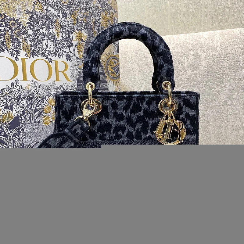 Christian Dior Medium Dior Lady D-Lite Bag Blue and Black Mizza Embroidery. Blue and Black. For Women Women-s Handbags. Crossbody Bags. 24cm CD M0565ORHM_M962