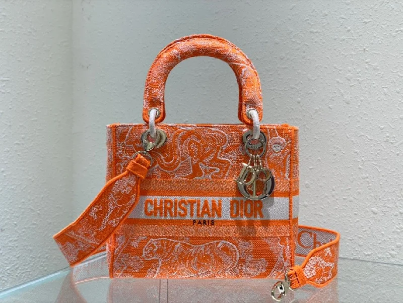 Christian Dior Medium Lady D-Lite Bag Orange. For Women. Women-s Handbags 24cm/9.5in CD M0565OROC_M057