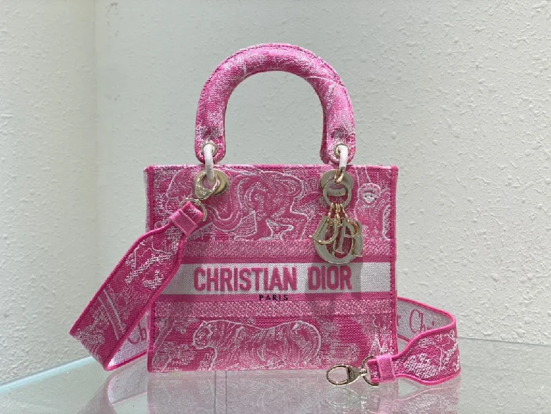 Christian Dior Medium Lady D-Lite Bag Pink. For Women. Women-s Handbags 24cm/9.5in CD M0565OROC_M956