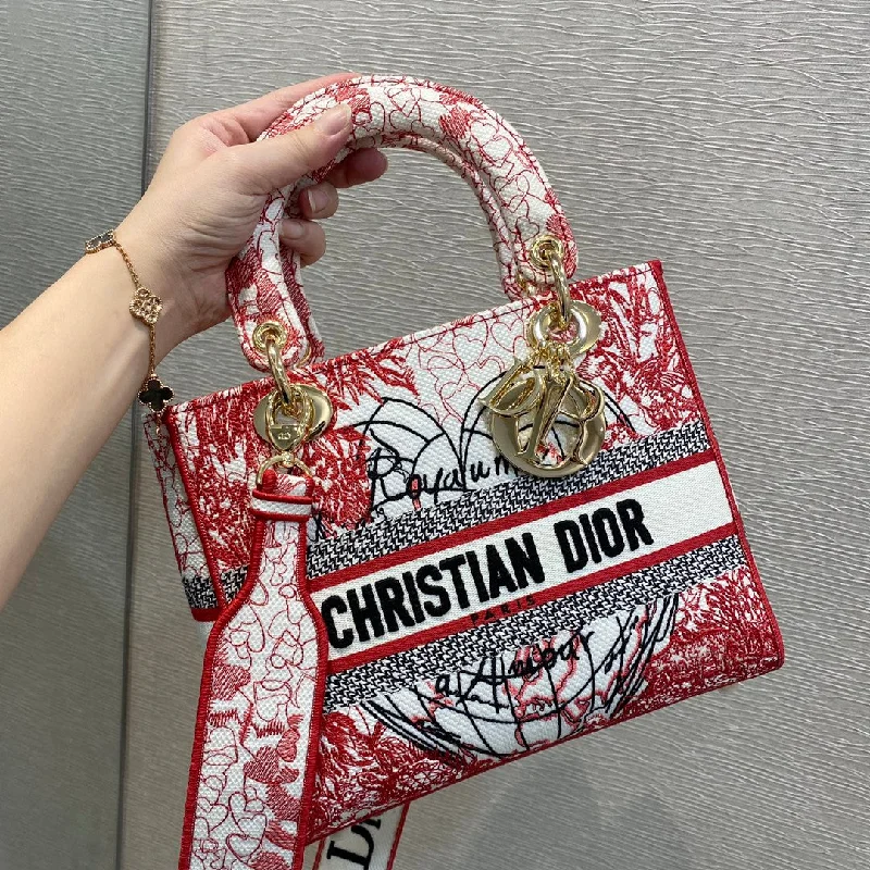 Christian Dior Medium Lady D-Lite Bag. Red. For Women Women-s Handbags. Crossbody Bags. 24cm CD