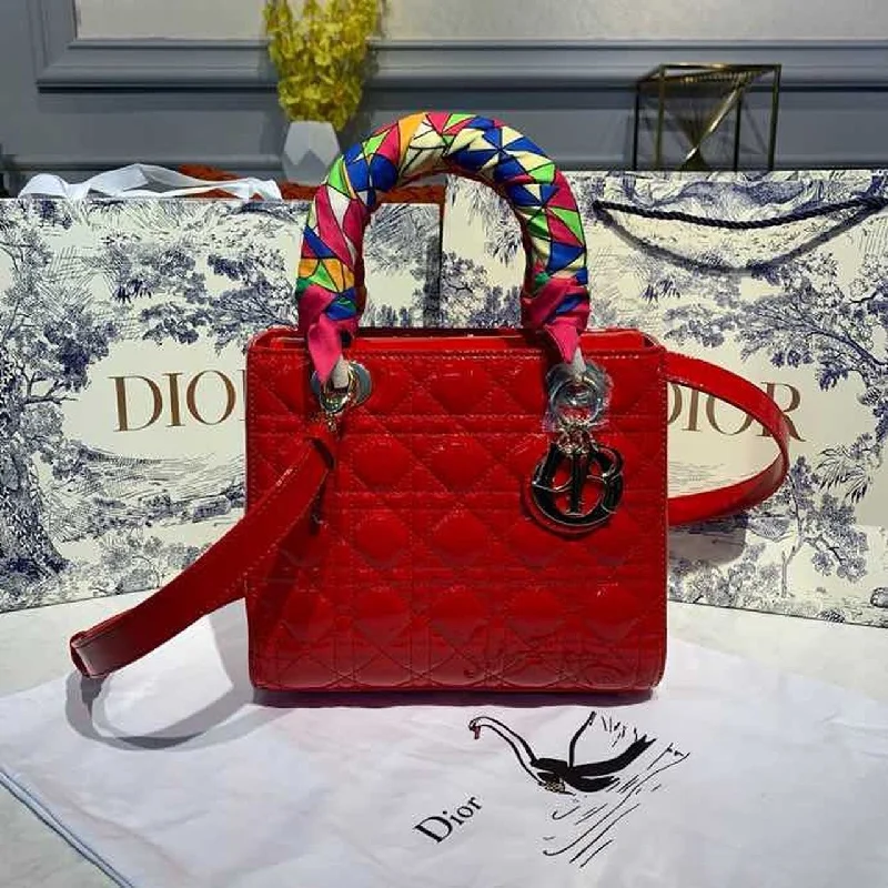 Christian Dior Medium Lady Dior Bag Gold Toned Hardware Cherry Red Patent For Women 9.5in/24cm CD M0565OWCB_M323