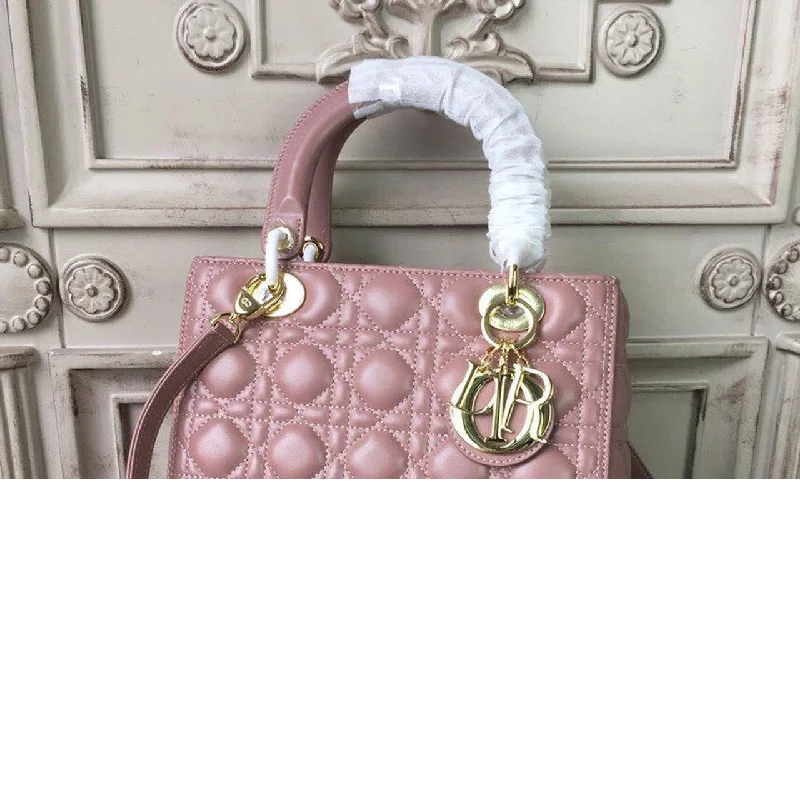 Christian Dior Medium Lady Dior Bag Gold Toned Hardware Dusty Pink For Women 24cm/9in CD