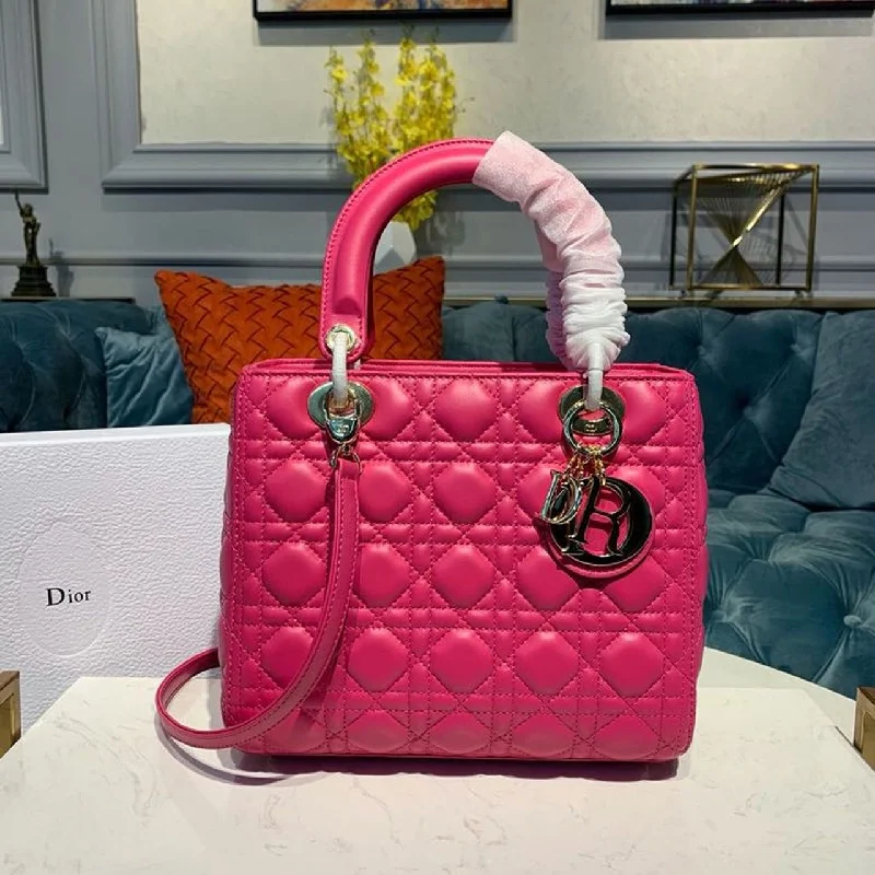 Christian Dior Medium Lady Dior Bag Gold Toned Hardware Hot Pink For Women 9.5in/24cm CD