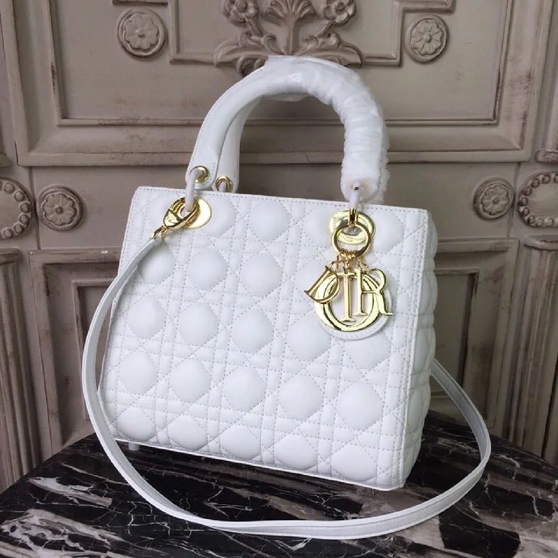 Christian Dior Medium Lady Dior Bag Gold Toned Hardware White For Women 24cm/9in CD