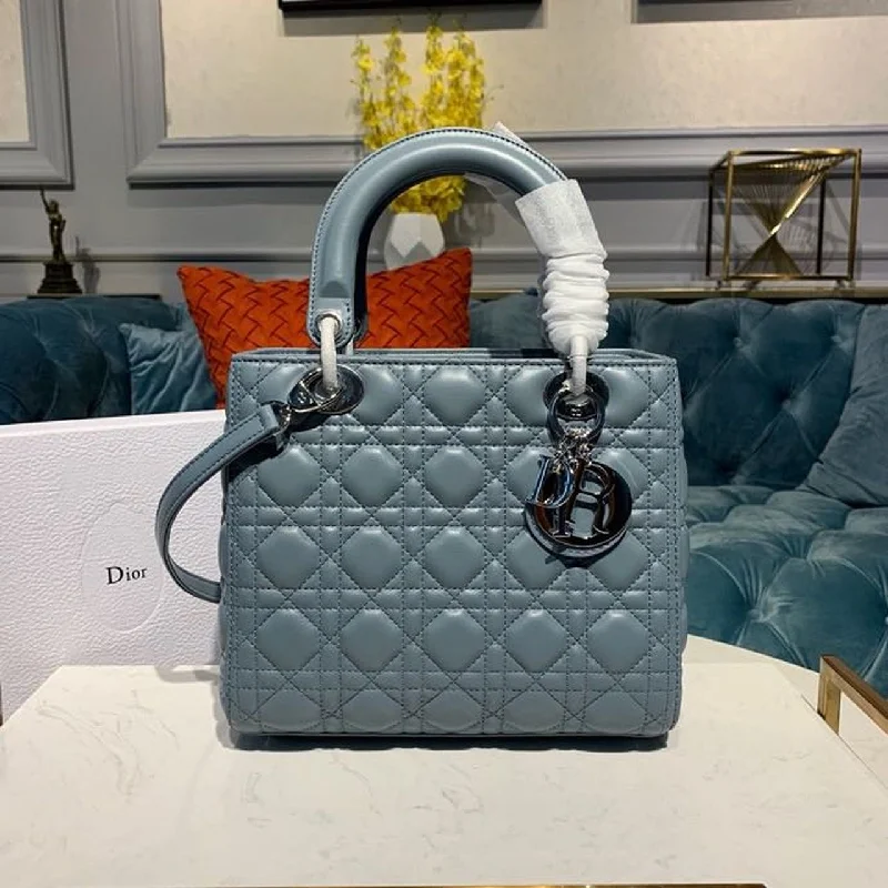 Christian Dior Medium Lady Dior Bag Silver Hardware Cloud Blue For Women 9.5in/24cm CD