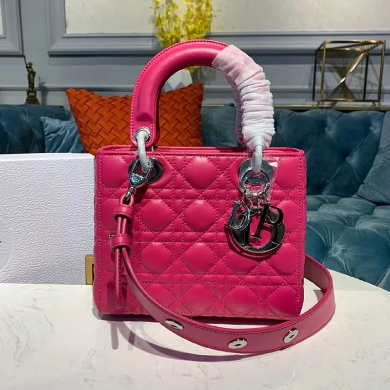 Christian Dior Medium Lady Dior Bag Silver Hardware Hot Pink For Women 9.5in/24cm CD