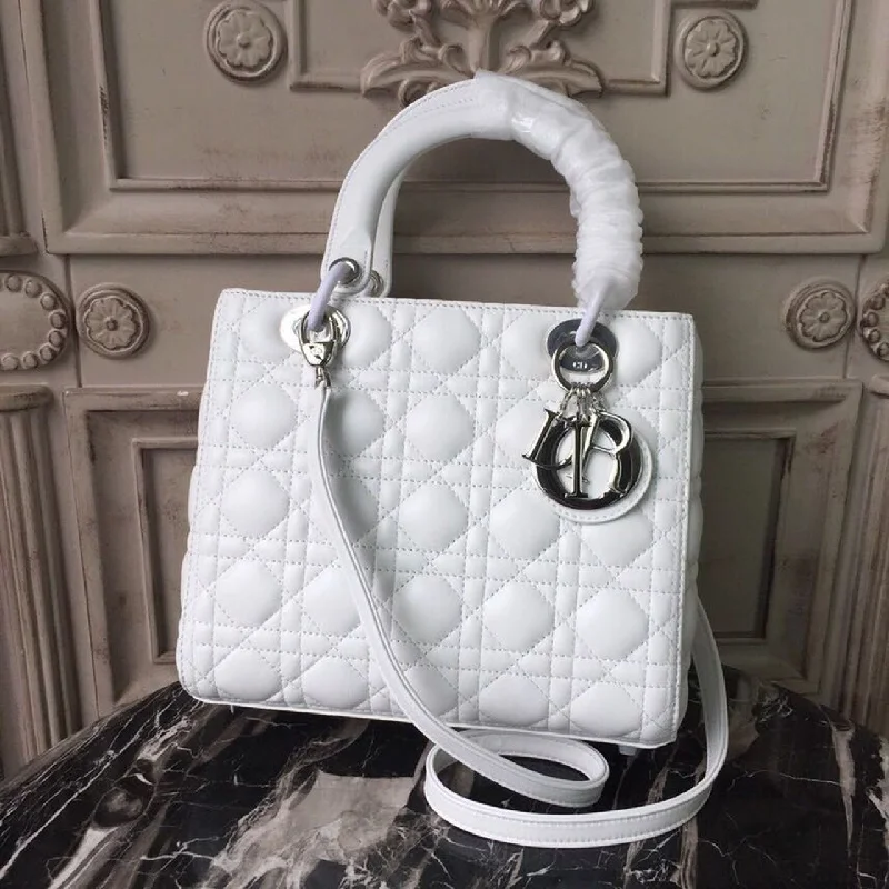 Christian Dior Medium Lady Dior Bag White Silver Hardware For Women 24cm/9in CD M0565BNGE_M030