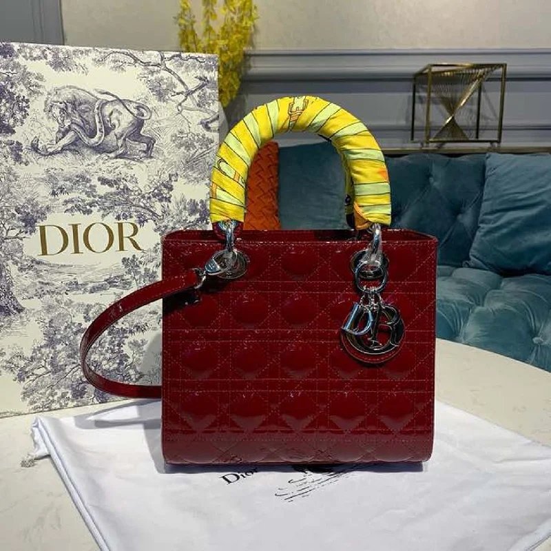 Christian Dior Medium Lady Dior Bag With Chain Silver Hardware Burgundy Women-s Handbags 24cm/9in CD