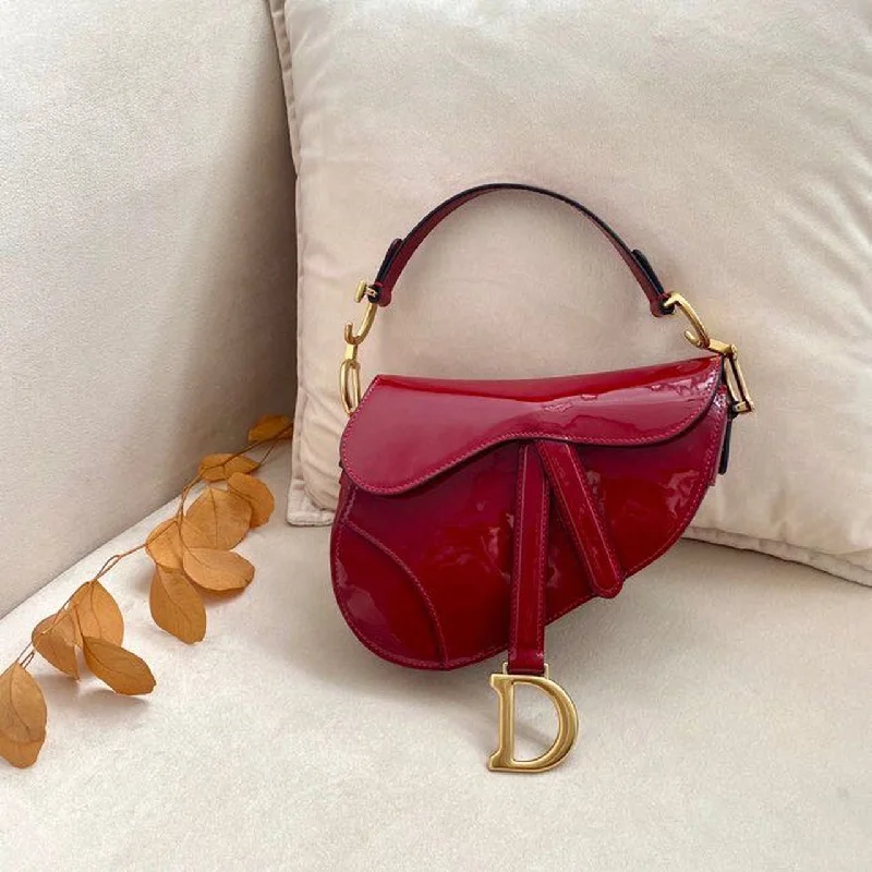 Christian Dior Micro Saddle Bag Red Patent Gold Toned Hardware For Women 19.5cm/7.6in CD