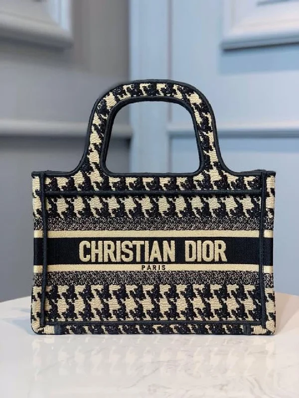 Christian Dior Mini Book Tote Bag Herringbone Embroidered Canvas For Women 22cm/9in CD