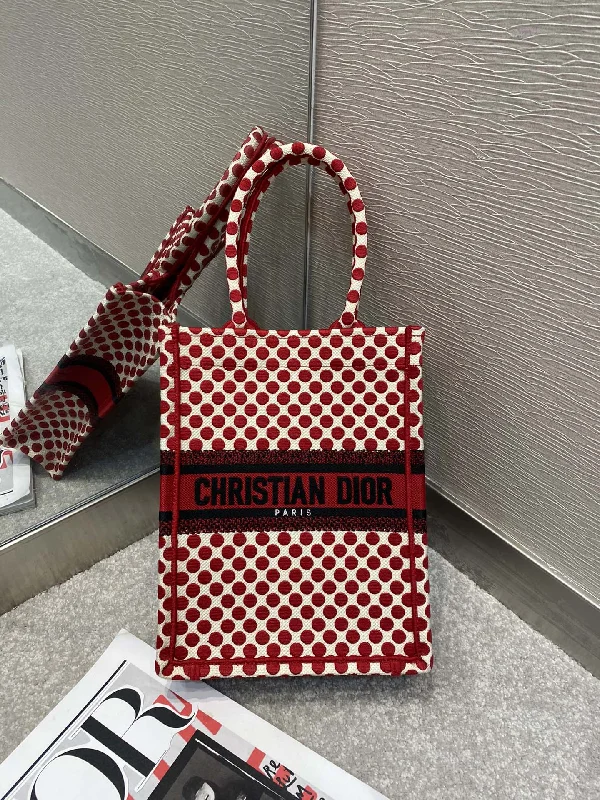 Christian Dior Mini Book Tote Polkadot Dioramour Red For Women 26cm/10in CD