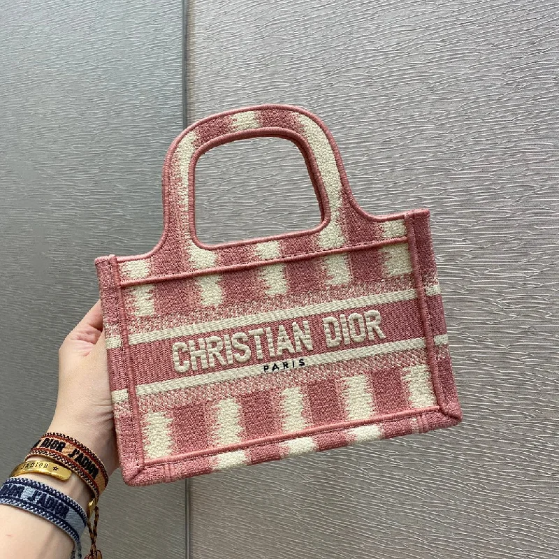 Christian Dior Mini Dior Book Tote Stripes Embroidery. Pink. For Women Women-s Handbags. 23cm CD