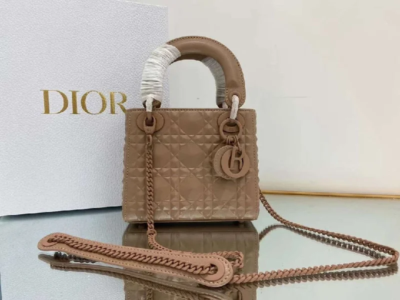 Christian Dior Mini Lady Dior Bag Cannage with Beaded Motif. Brown. For Women Women-s Handbags. Crossbody Bags. 18cm CD