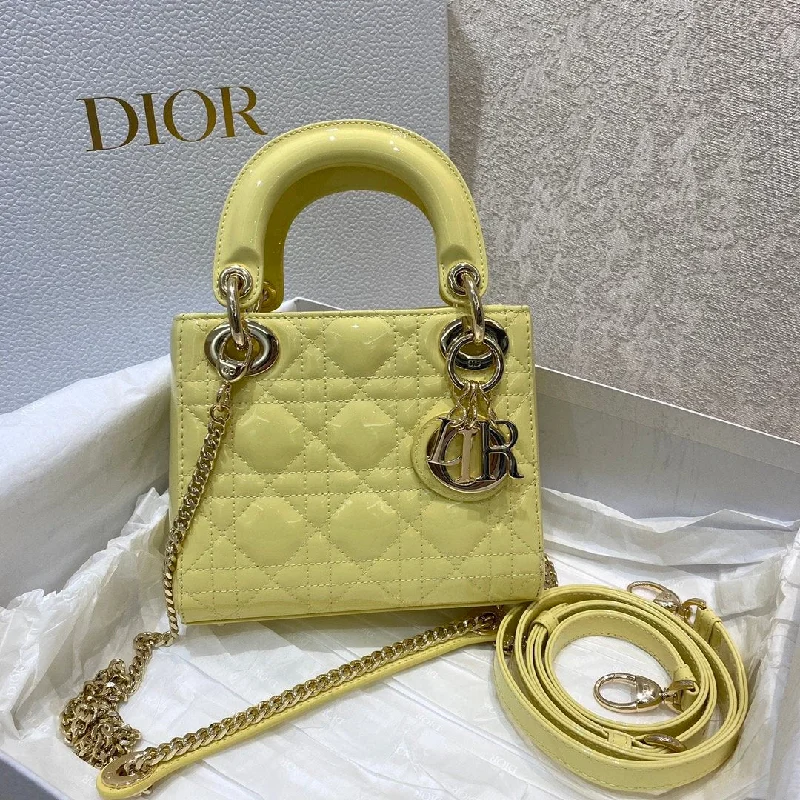 Christian Dior Mini Lady Dior Bag Cannage with Beaded Motif with Gold Toned Hardware. Yellow. For Women Women-s Handbags. Crossbody Bags. 18cm CD