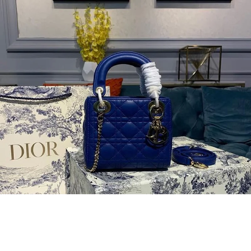 Christian Dior Mini Lady Dior Bag with Chain Gold Toned Hardware Electric Blue For Women 18cm/7in CD