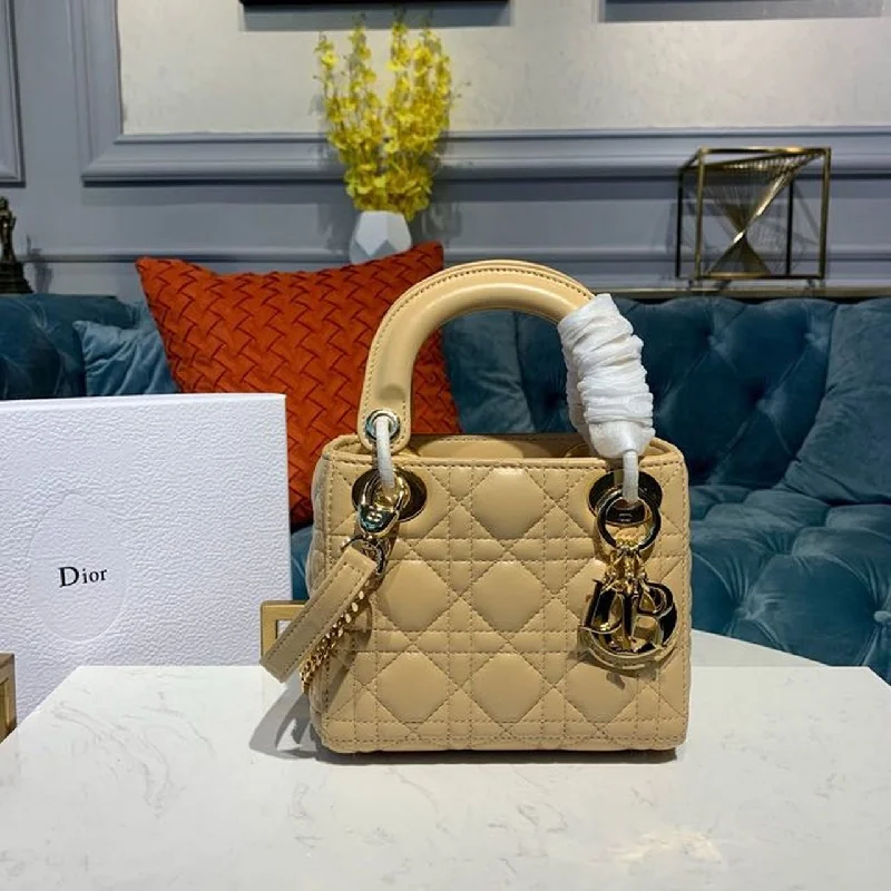 Christian Dior Mini Lady Dior Bag with Chain Gold Toned Hardware Pale Yellow For Women 6.5in/17cm CD