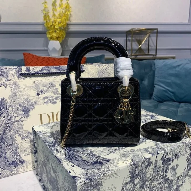 Christian Dior Mini Lady Dior Bag with Chain Gold Toned Hardware Spring/Summer Collection. Black. For Women Women-s Handbags. 18cm CD