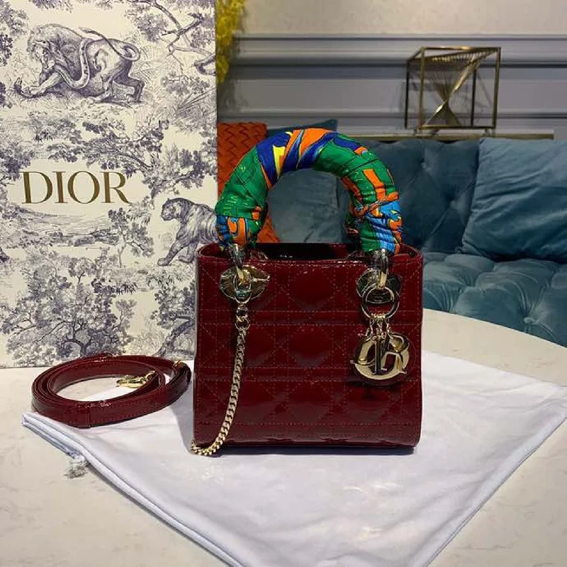 Christian Dior Mini Lady Dior Bag with Chain Gold Toned Hardware Spring/Summer Collection. Burgundy. For Women Women-s Handbags. 18cm CD M0505OCAL_M42R