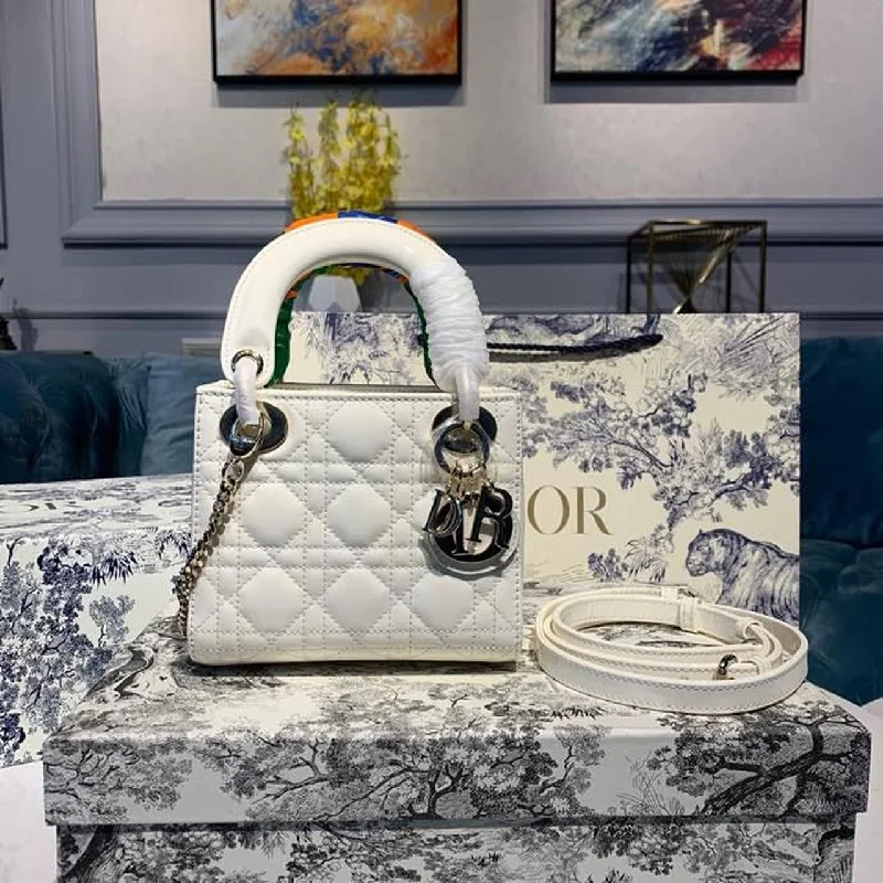 Christian Dior Mini Lady Dior Bag with Chain Gold Toned Hardware Spring/Summer Collection. White. For Women Women-s Handbags. 18cm CD M0505INEA_M030_M15P