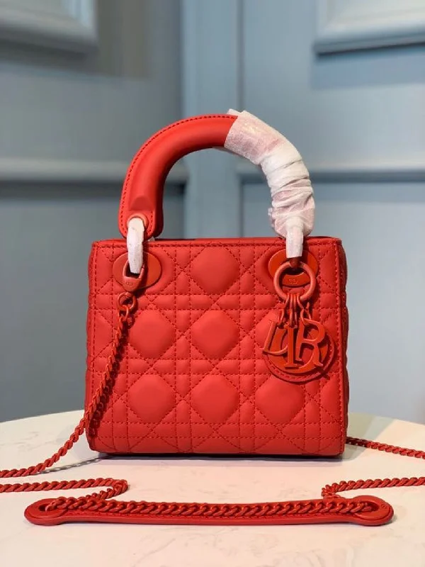 Christian Dior Mini Lady Dior Bag with Chain Matte Hardware Spring/Summer Collection. Red . For Women Women-s Handbags. 18cm CD