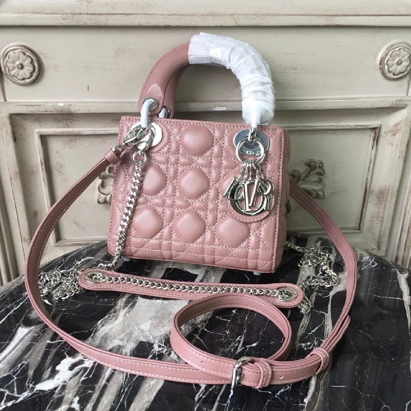 Christian Dior Mini Lady Dior Bag with Chain Silver Hardware Dusty Pink For Women 6.5in/17cm CD