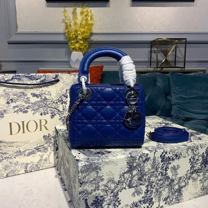 Christian Dior Mini Lady Dior Bag with Chain Silver Hardware Spring/Summer Collection. Electric Blue. For Women Women-s Handbags. 18cm CD