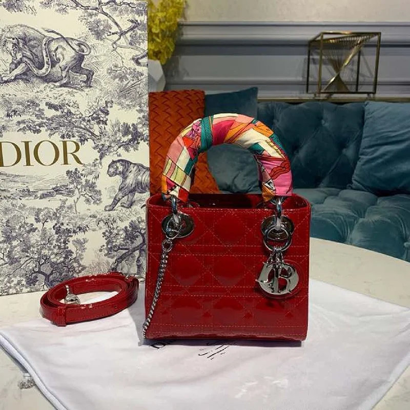 Christian Dior Mini Lady Dior Bag with Chain Silver Hardware Spring/Summer Collection. Red. For Women Women-s Handbags. 18cm CD M0505OCAL_M52R