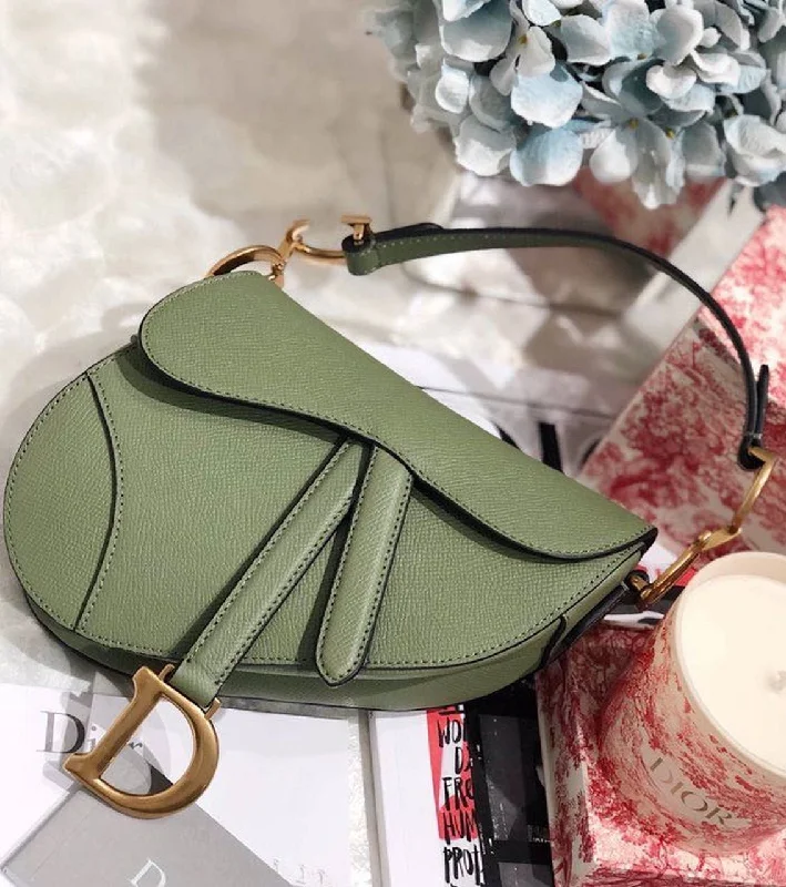 Christian Dior Saddle Bag Cedar Green Grained Canvas Spring For Women 20cm/8in CD