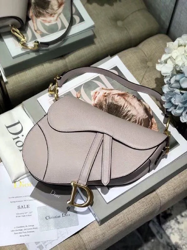 Christian Dior Saddle Bag Grained Canvas Light Pink For Women 19.5cm/7.6in CD