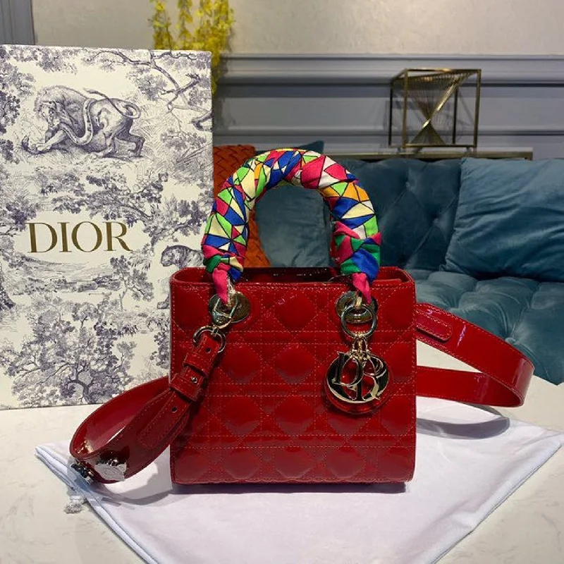 Christian Dior Small Lady Dior Bag Cherry Red Patent Cannage For Women 20cm/8in CD M0531OWCB_M323