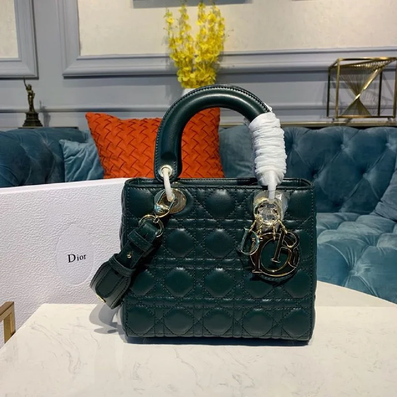 Christian Dior Small Lady Dior Bag Gold Toned Hardware Forest Green For Women 8in/20cm CD