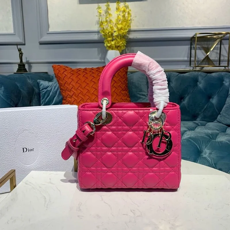 Christian Dior Small Lady Dior Bag Gold Toned Hardware Hot Pink For Women 8in/20cm CD